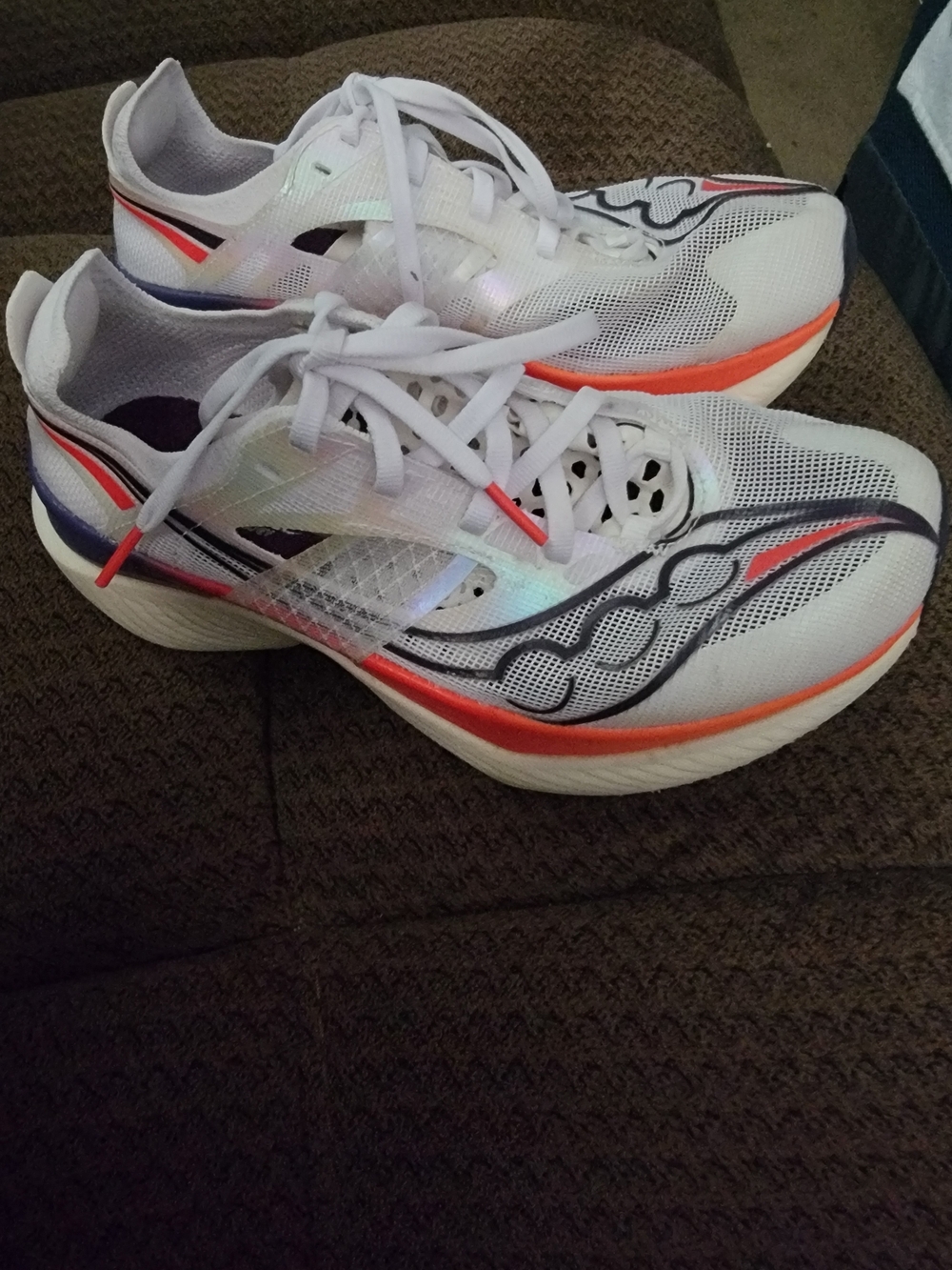 Saucony ENDORPHIN ELITE 1 White Running Shoes with Orange and Purple Accents